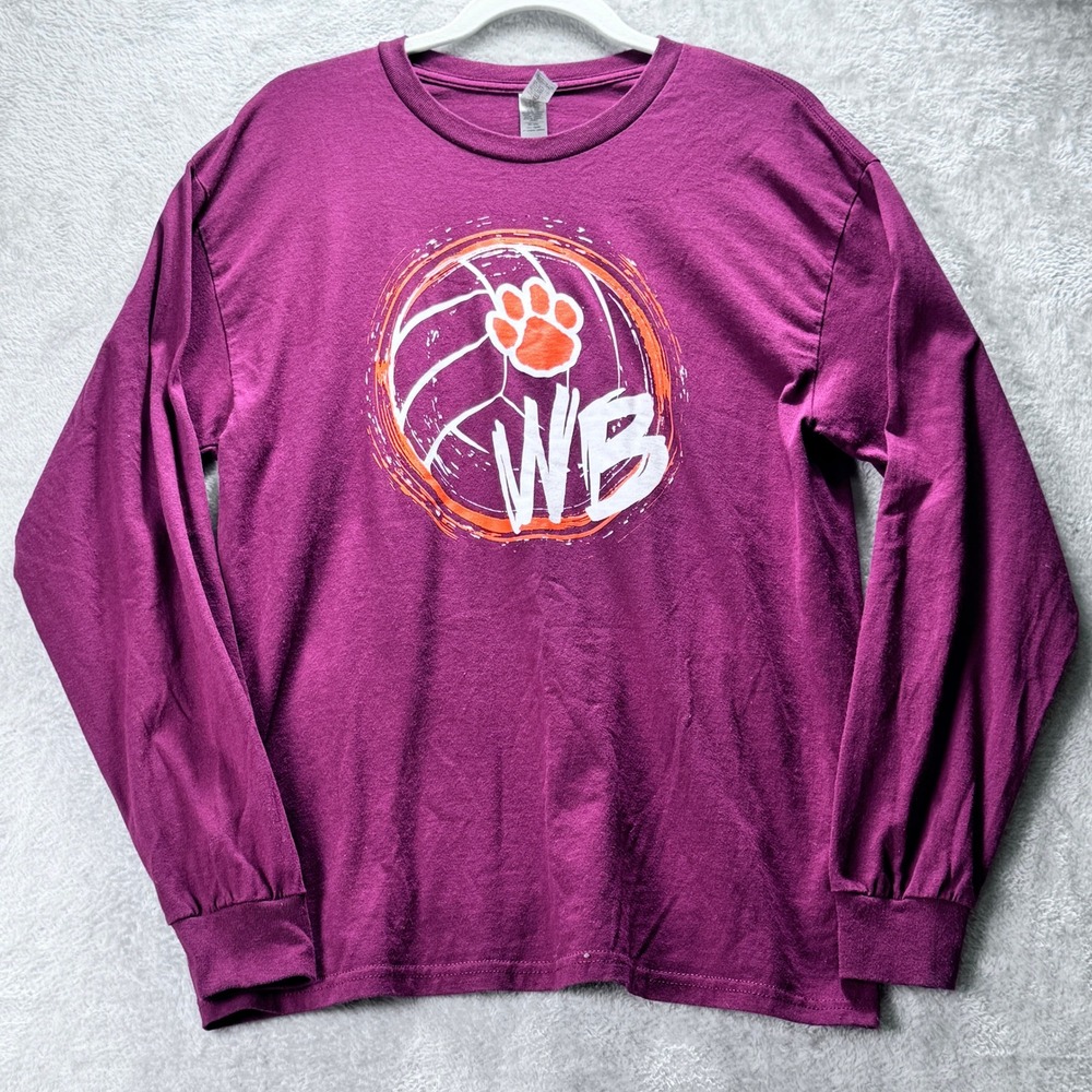 Gildan DryBlend Maroon Long Sleeve Volleyball WB Paw Print Graphic Tee Large